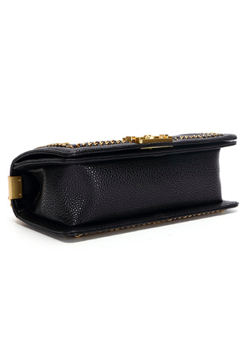 Ingrid Vegan Grain Leather Medium Chain Bag Black