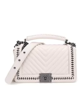 Ingrid Vegan Leather V Shape Medium Chain Bag White