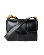 Mia Woven Brushed Leather Cross Body Bag Black