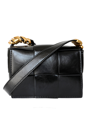 Mia Woven Brushed Leather Cross Body Bag Black
