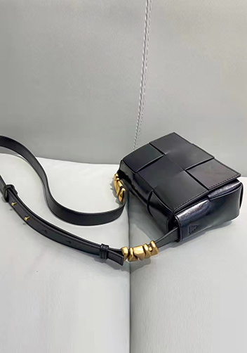 Mia Woven Brushed Leather Cross Body Bag Black