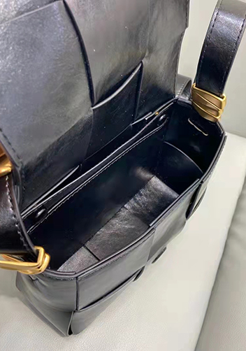 Mia Woven Brushed Leather Cross Body Bag Black