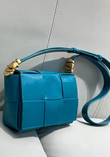 Mia Woven Brushed Leather Cross Body Bag Blue