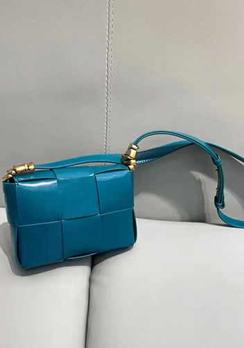 Mia Woven Brushed Leather Cross Body Bag Blue