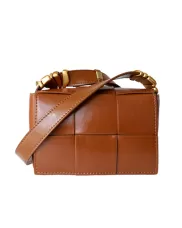 Mia Woven Brushed Leather Cross Body Bag Camel