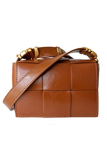 Mia Woven Brushed Leather Cross Body Bag Camel
