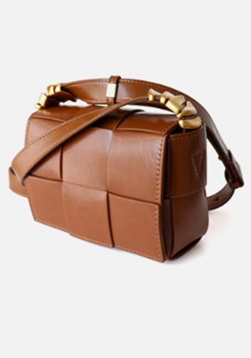 Mia Woven Brushed Leather Cross Body Bag Camel