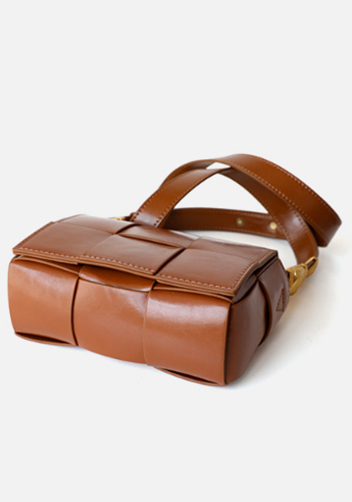 Mia Woven Brushed Leather Cross Body Bag Camel