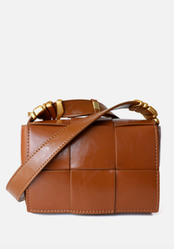 Mia Woven Brushed Leather Cross Body Bag Camel
