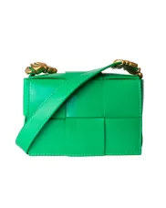 Mia Woven Brushed Leather Cross Body Bag Green Parakeet