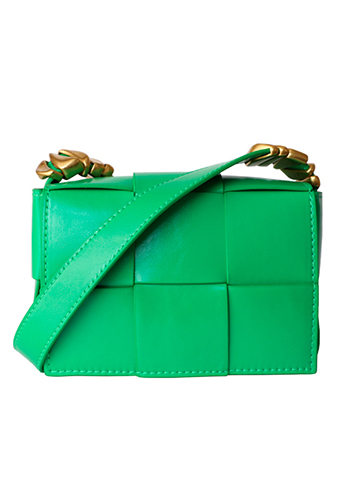 Mia Woven Brushed Leather Cross Body Bag Green Parakeet
