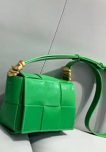 Mia Woven Brushed Leather Cross Body Bag Green Parakeet