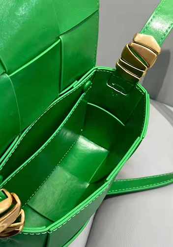 Mia Woven Brushed Leather Cross Body Bag Green Parakeet