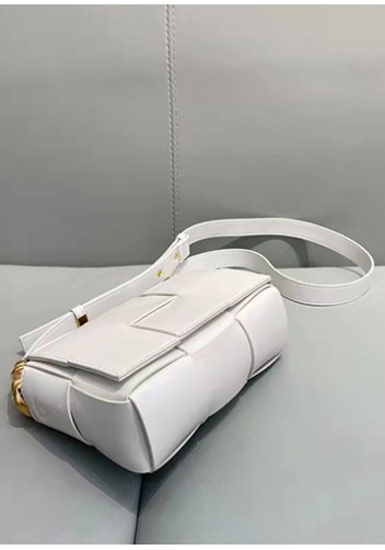 Mia Woven Brushed Leather Cross Body Bag White