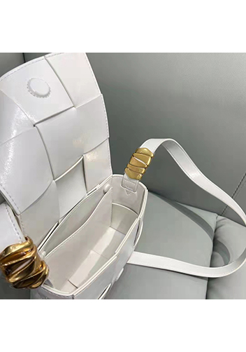 Mia Woven Brushed Leather Cross Body Bag White