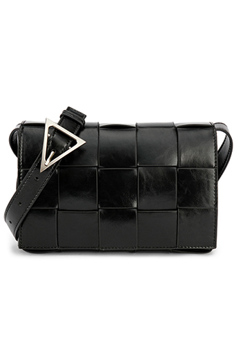 Mia Plaid Square Brushed Leather Shoulder Bag Black