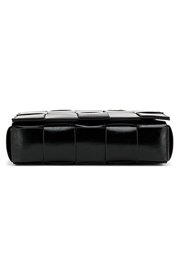 Mia Plaid Square Brushed Leather Shoulder Bag Black