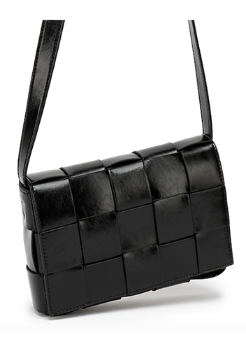 Mia Plaid Square Brushed Leather Shoulder Bag Black