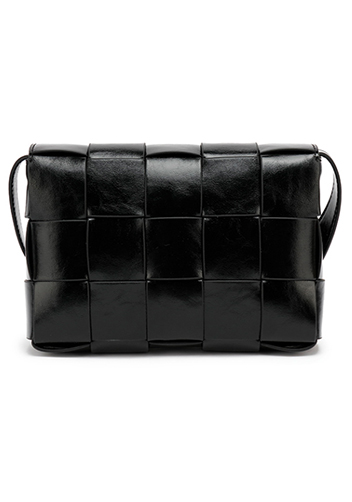 Mia Plaid Square Brushed Leather Shoulder Bag Black