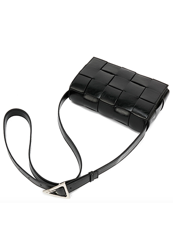 Mia Plaid Square Brushed Leather Shoulder Bag Black