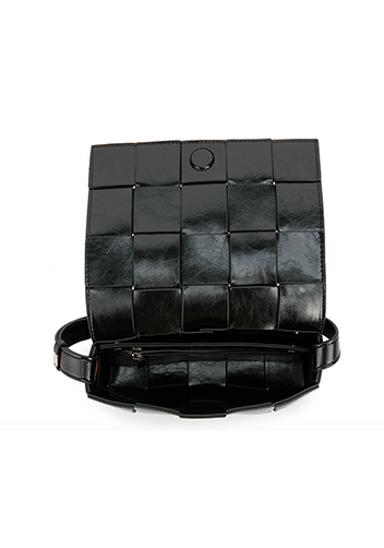 Mia Plaid Square Brushed Leather Shoulder Bag Black