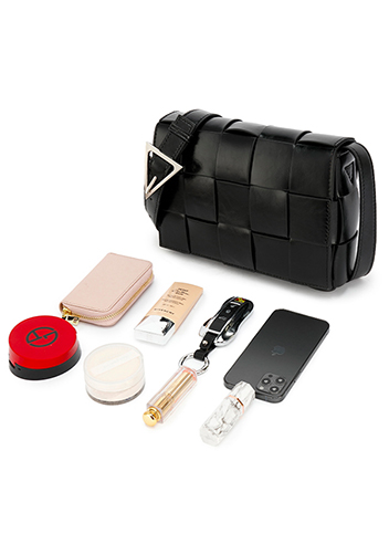 Mia Plaid Square Brushed Leather Shoulder Bag Black