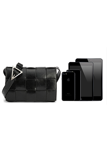 Mia Plaid Square Brushed Leather Shoulder Bag Black