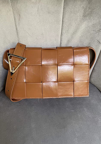 Mia Plaid Square Brushed Leather Shoulder Bag Camel