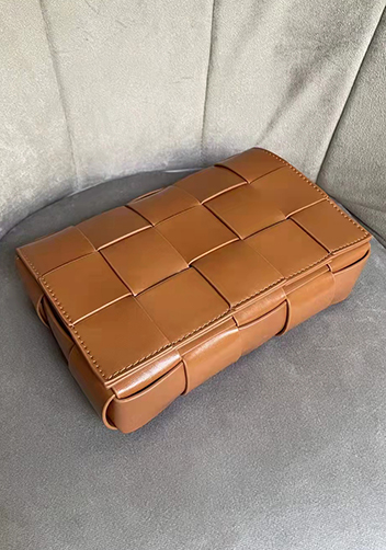 Mia Plaid Square Brushed Leather Shoulder Bag Camel