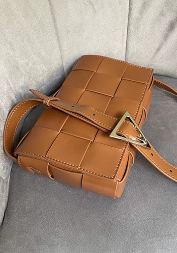Mia Plaid Square Brushed Leather Shoulder Bag Camel