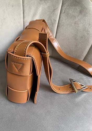 Mia Plaid Square Brushed Leather Shoulder Bag Camel
