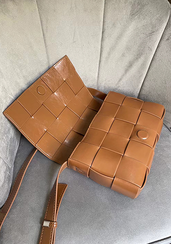 Mia Plaid Square Brushed Leather Shoulder Bag Camel