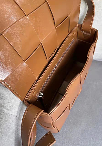 Mia Plaid Square Brushed Leather Shoulder Bag Camel