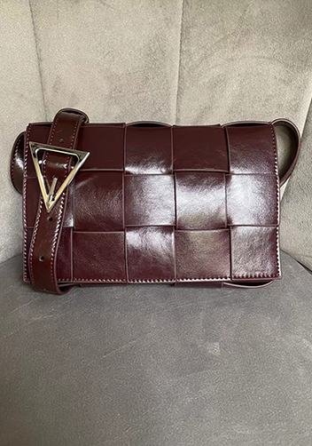 Mia Plaid Square Brushed Leather Shoulder Bag Choco