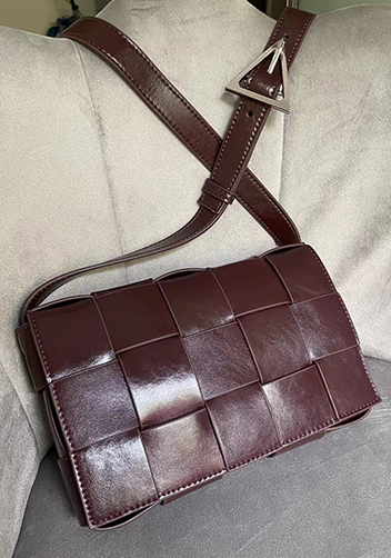 Mia Plaid Square Brushed Leather Shoulder Bag Choco