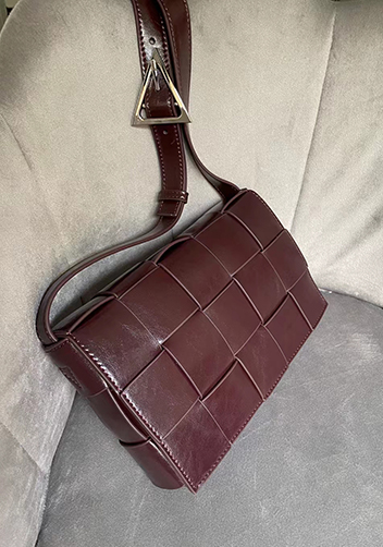 Mia Plaid Square Brushed Leather Shoulder Bag Choco