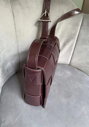 Mia Plaid Square Brushed Leather Shoulder Bag Choco