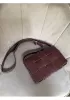 Mia Plaid Square Brushed Leather Shoulder Bag Choco