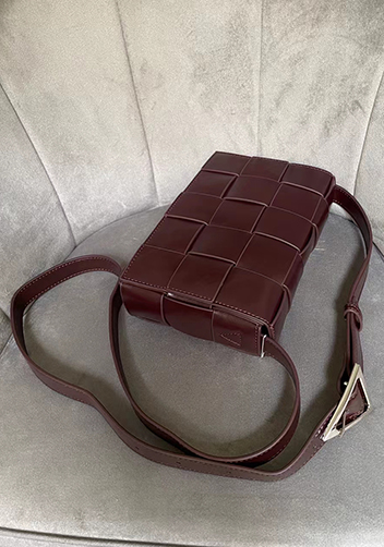 Mia Plaid Square Brushed Leather Shoulder Bag Choco