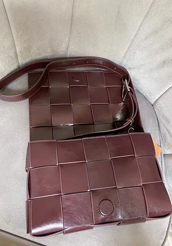 Mia Plaid Square Brushed Leather Shoulder Bag Choco