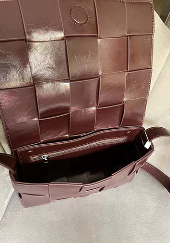 Mia Plaid Square Brushed Leather Shoulder Bag Choco