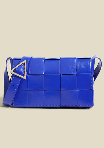Mia Plaid Square Brushed Leather Shoulder Bag Cobalt