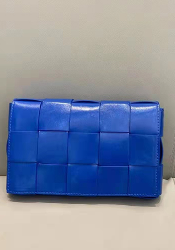 Mia Plaid Square Brushed Leather Shoulder Bag Cobalt