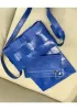 Mia Plaid Square Brushed Leather Shoulder Bag Cobalt