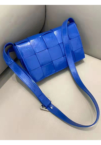 Mia Plaid Square Brushed Leather Shoulder Bag Cobalt