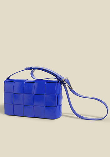 Mia Plaid Square Brushed Leather Shoulder Bag Cobalt