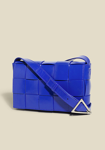 Mia Plaid Square Brushed Leather Shoulder Bag Cobalt