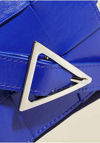 Mia Plaid Square Brushed Leather Shoulder Bag Cobalt