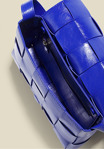 Mia Plaid Square Brushed Leather Shoulder Bag Cobalt