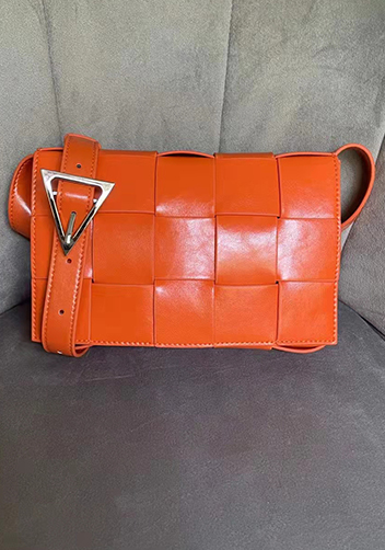 Mia Plaid Square Brushed Leather Shoulder Bag Orange